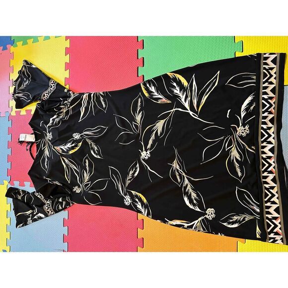 NWT White House Black Market Green Floral Bell Sleeve Dress A Line Small - Picture 5 of 6